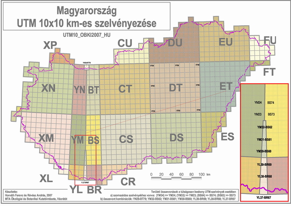 magyarország térkép km szelvényekkel UTM 10x10 km es hálózat térinformatikai állománya (MTA ÖBKI)   GIS  magyarország térkép km szelvényekkel